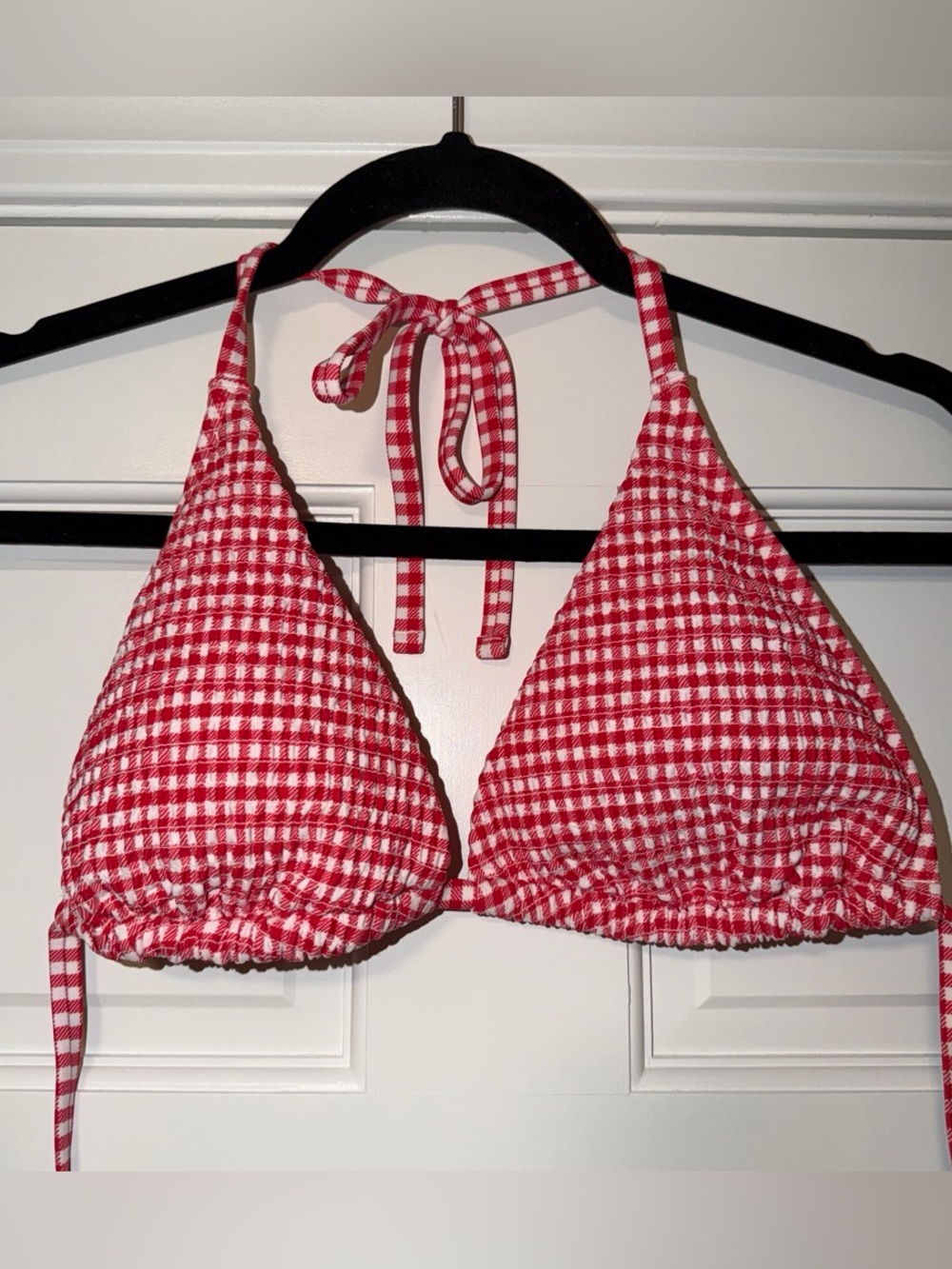 Hollister red and white gingham smocked bikini top